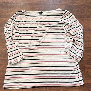 Ann Taylor Factory Striped Long Sleeve Top - White, Pink, Yellow, Black